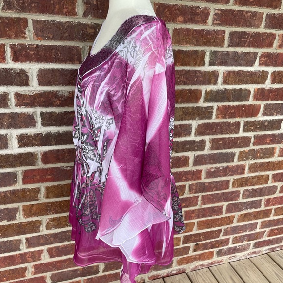 Cato Woman Plus Size Batwing Sleeve Sequin Neck Flowy Blouse Size 22/24W - Picture 11 of 12